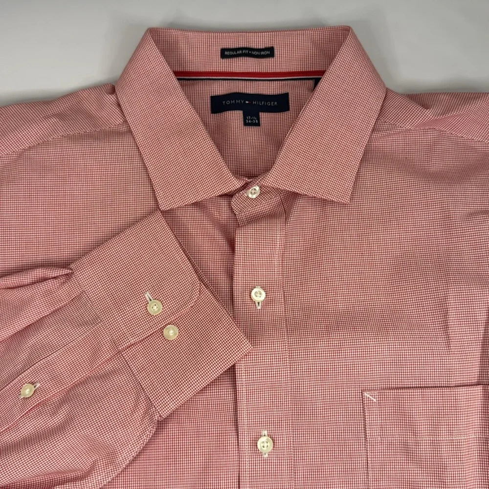 Tommy Hilfiger Regular Fit Non Iron Red and White Button‎ Down Dress Shirt